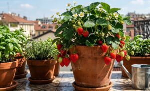 vaso di fragole in balcone