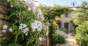 Siepe di Jasminum officinale o gelsomino in giardino
