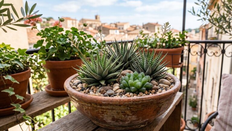 composizione piante grasse con haworthia fasciata e haworthia truncata