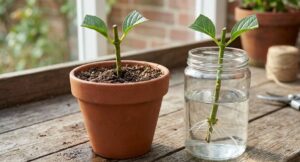 Talea di Ortensia in vaso di terra e in vasetto con acqua