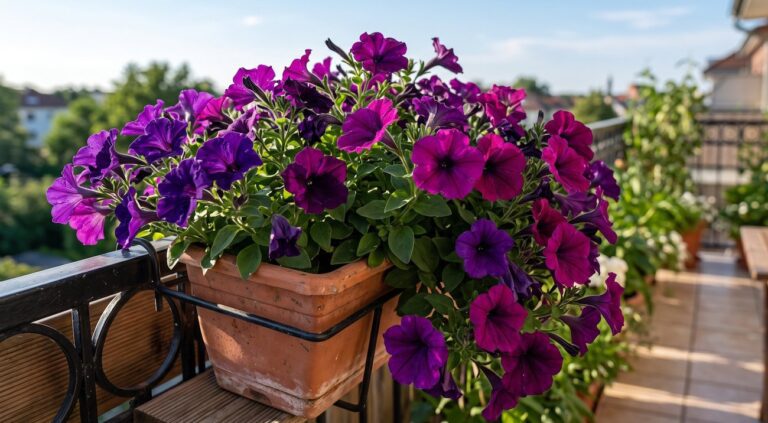 petunia viola in fioriera balcone