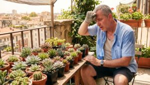 uomo con piante grasse estate caldo