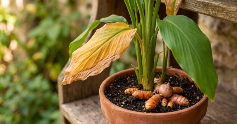 Curcuma in vaso con rizoma