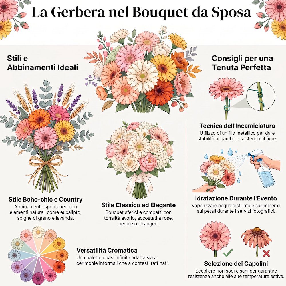 Infografica Gerbera Boquet fiori matrimonio sposa