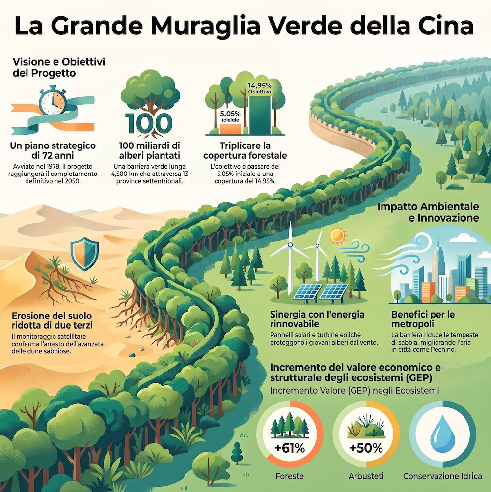 Infografica grande muraglia verde foreste cina