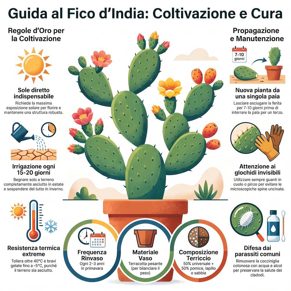 infografica cura fico d'india vaso e giardino