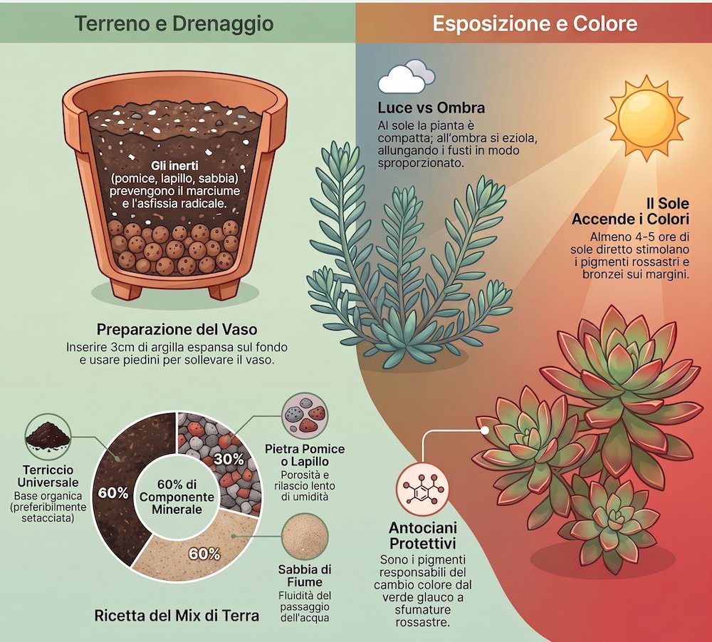 infografica sedum palmeri esposizione migliore e terreno perfetto