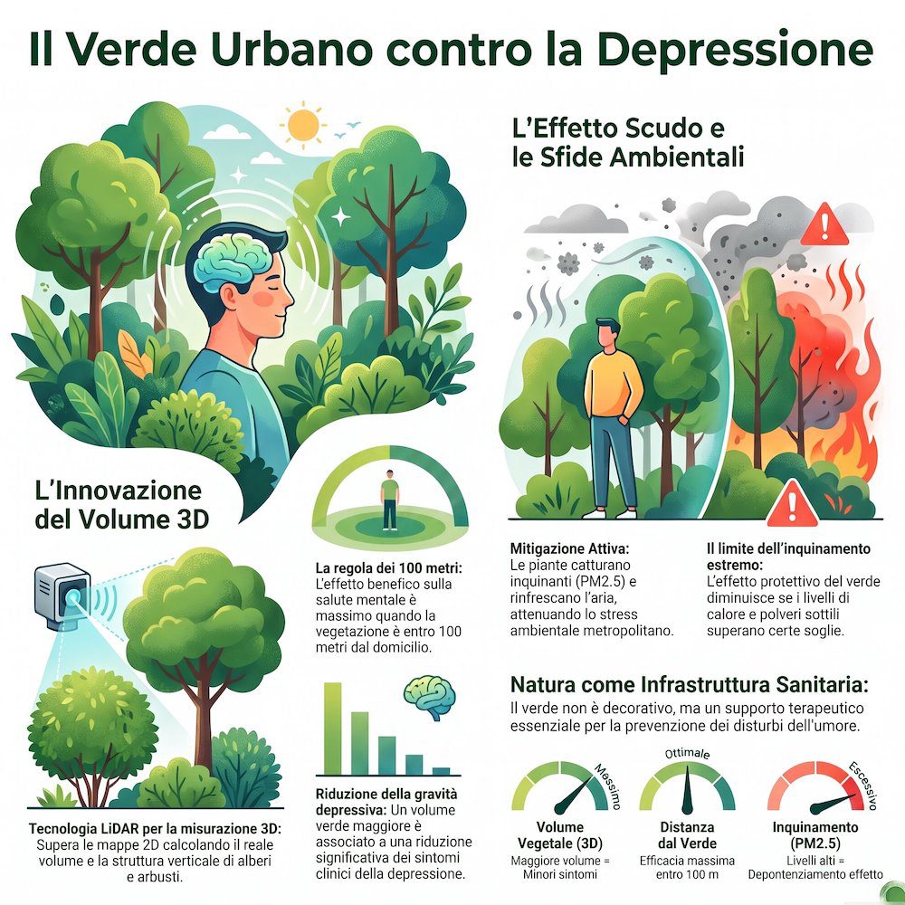 infografica verde urbano alberi aiuta depressione