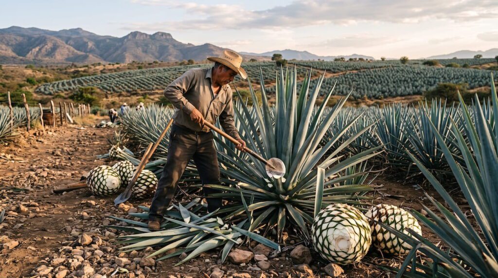 momento di raccolta dell'agave blu